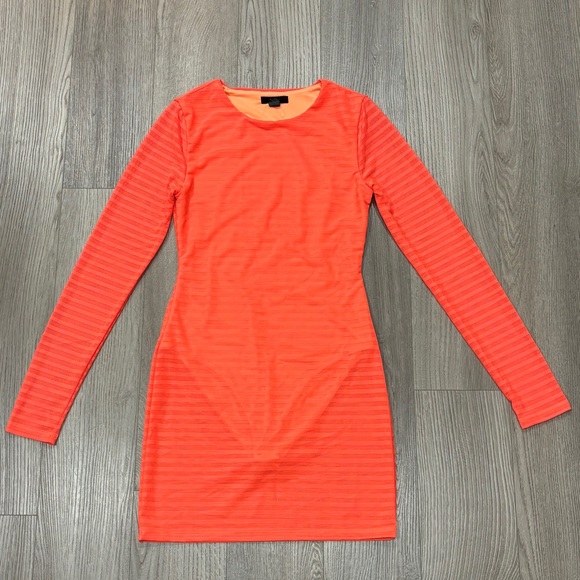 COPY - REVOLVE h:ours Size S Mini Dress Neon Orange Striped Bust Bodycon Sleeve… - Picture 3 of 11